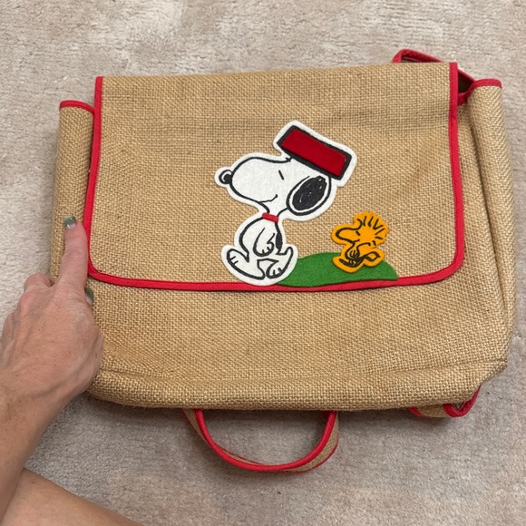 Vintage Snoopy Burlap Backpack with Red Trim - Picture 3 of 5